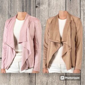 2 Mote Faux Suede Moto Draped Jacket